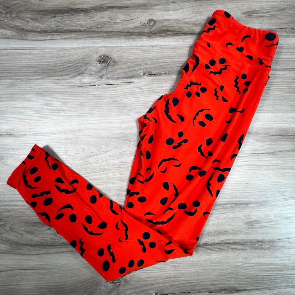 Lularoe Halloween Pumpkin Face‎ Leggings Orange One Size OS Spooky Cottage Goth